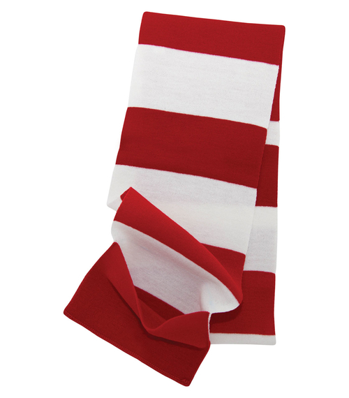 Custom Red and white scarf for keeping warm while standing around at an outdoor event or in an ice rink. This keeps your hands warm and cozy.