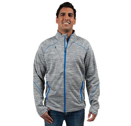 Heather colour lightweight zip up custom jacket with a thumbhole for added comfort.