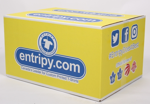 Entripy yellow box which is used for shipping with attention grabbing packaging conveying speed as one of the core values