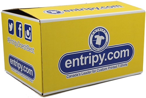 Entripy yellow box displayed at all events for custom t-shirt giveaway promotions.