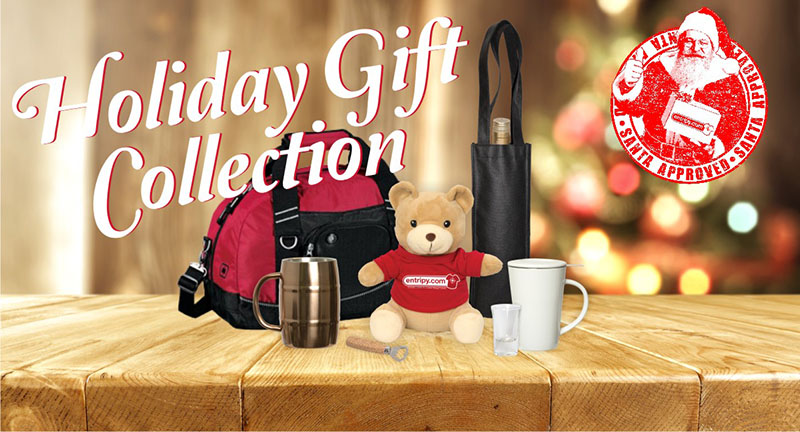 A collection of custom promo products for holiday gift collection.