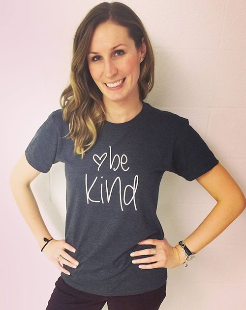 Be Kind custom t-shirt worn by Entripy client running her own custom clothing line.