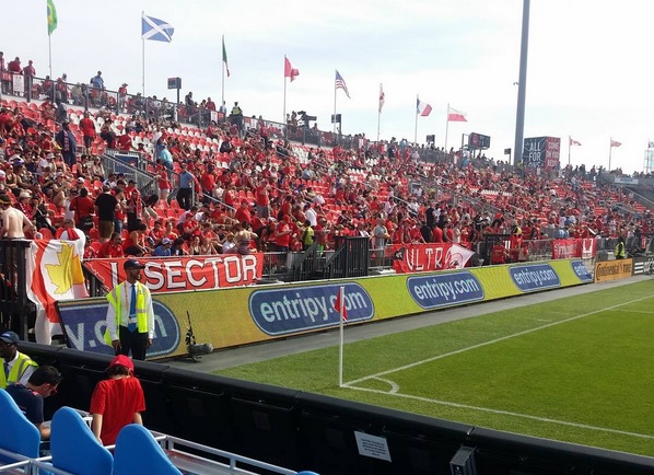 Entripy's digital signage at the TFC game. Entripy's the official custom promotional provider for MLSE.