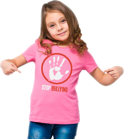 Pink custom t-shirts worn on youth to create awareness for bullying.