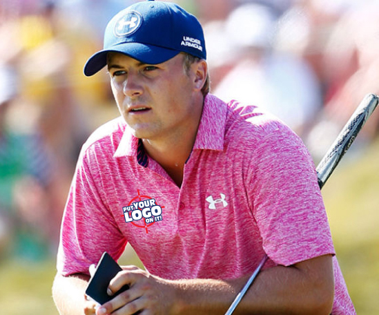 Under Armour custom polo and embroidered hat worn at a golf course.