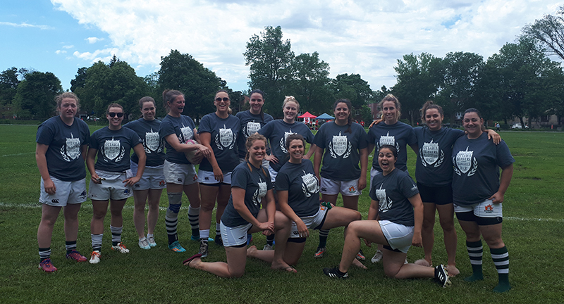 Ottawa Beavers-Banchees Rugby Football Club wearing navy blue custom t-shirts and custom shorts.