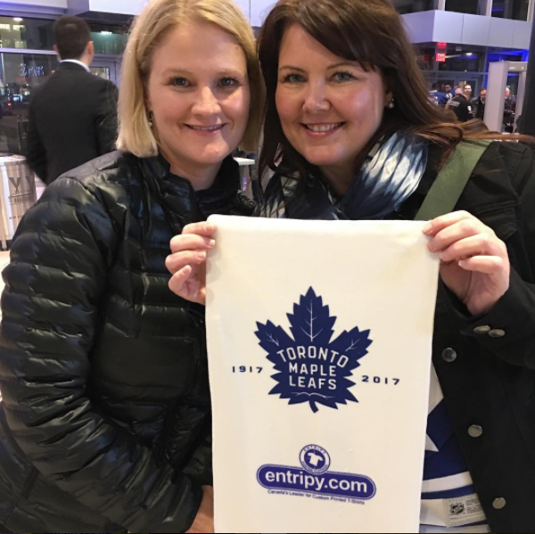 Custom towels giveaways to maple leaf fans at the hockey game.