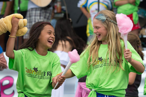 Kids wearing custom printed t-shirts for Gabrielle's Ride charity events.