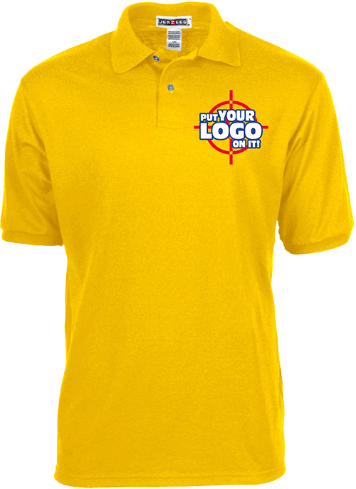 Top selling Jerzees brand offers a popular custom polo shirt for custom uniforms with their company logo or design.