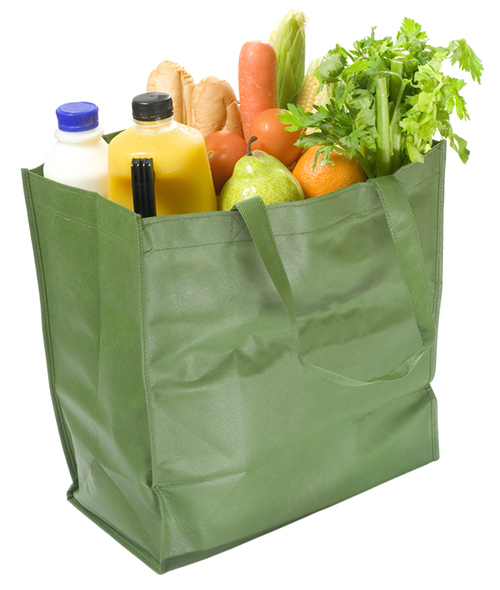 Groceries filled canvas tote bag customized for design or company logo.