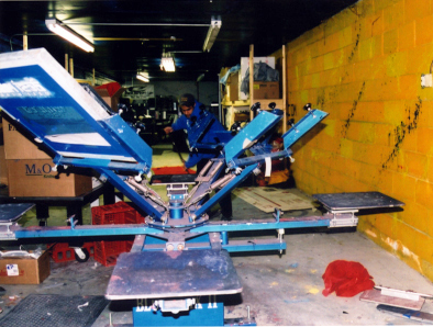 Old screen-printing machine used by Entripy's CEO Jas Brar when printing custom t-shirts.